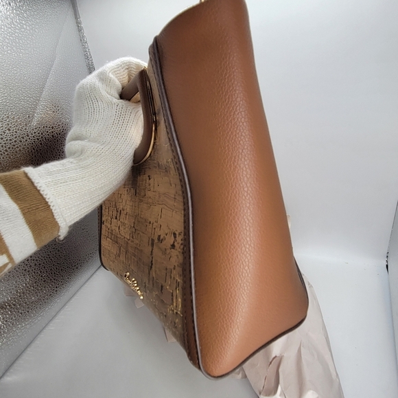 Anne Klein Cork Handle Crossbody Handbag Clutch Gold Metallic Magnet Clousure - Picture 7 of 13